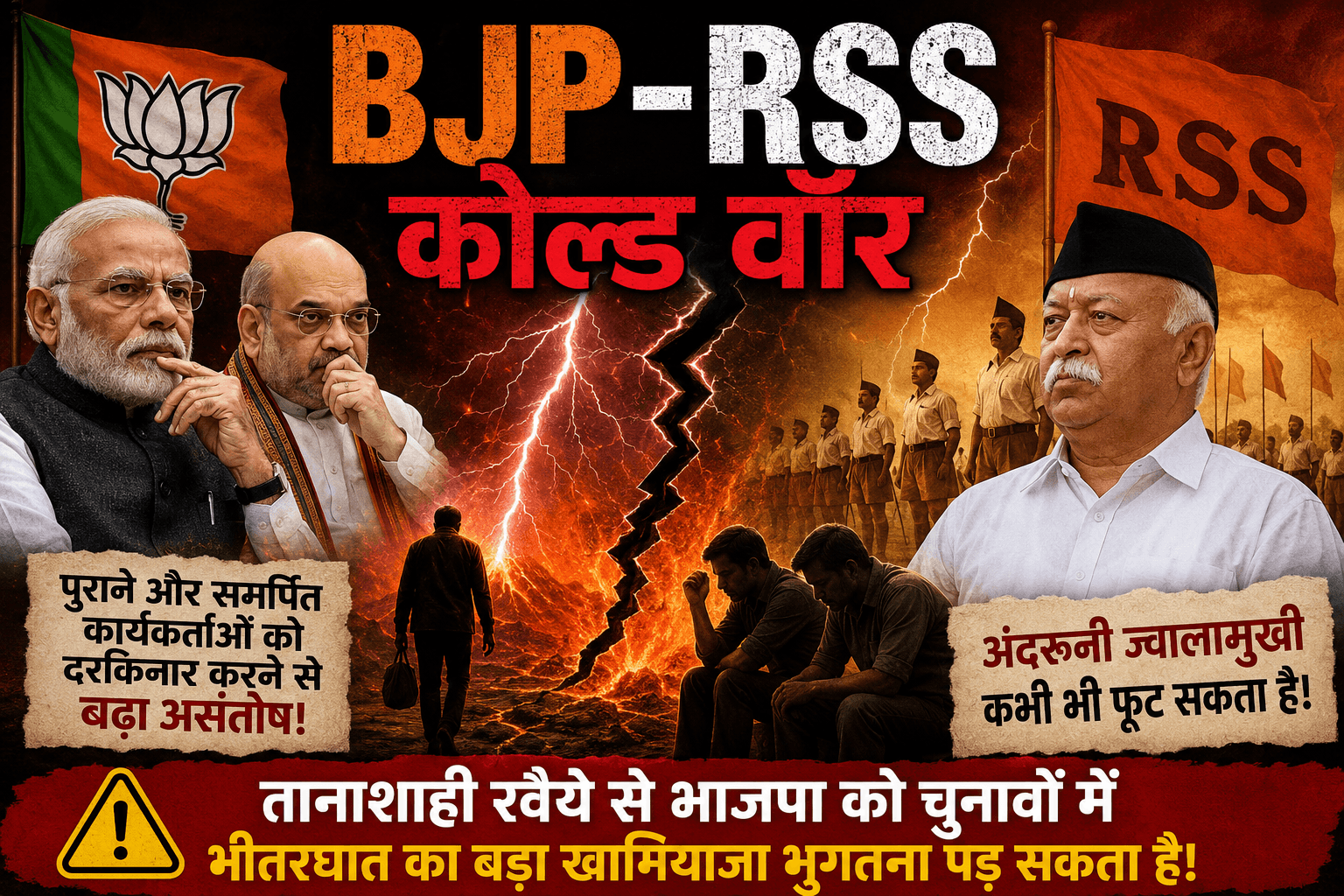 BJP-RSS कोल्ड वॉर: पुराने और समर्पित कार्यकर्ताओं को दरकिनार करने से बढ़ा असंतोष, कभी भी फूट सकता है अंदरूनी ज्वालामुखी!